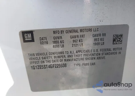 2016 Chevrolet Malibu 1Lt from USA, damaged, VIN 1G1ZE5ST4GF225938